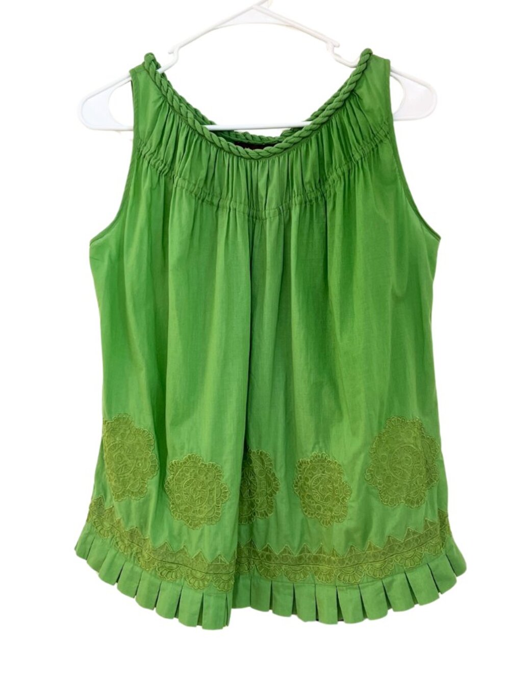 Anthropologie Ranna Gill Tank Boutique Embroidered Resort Cotton Women's S Green